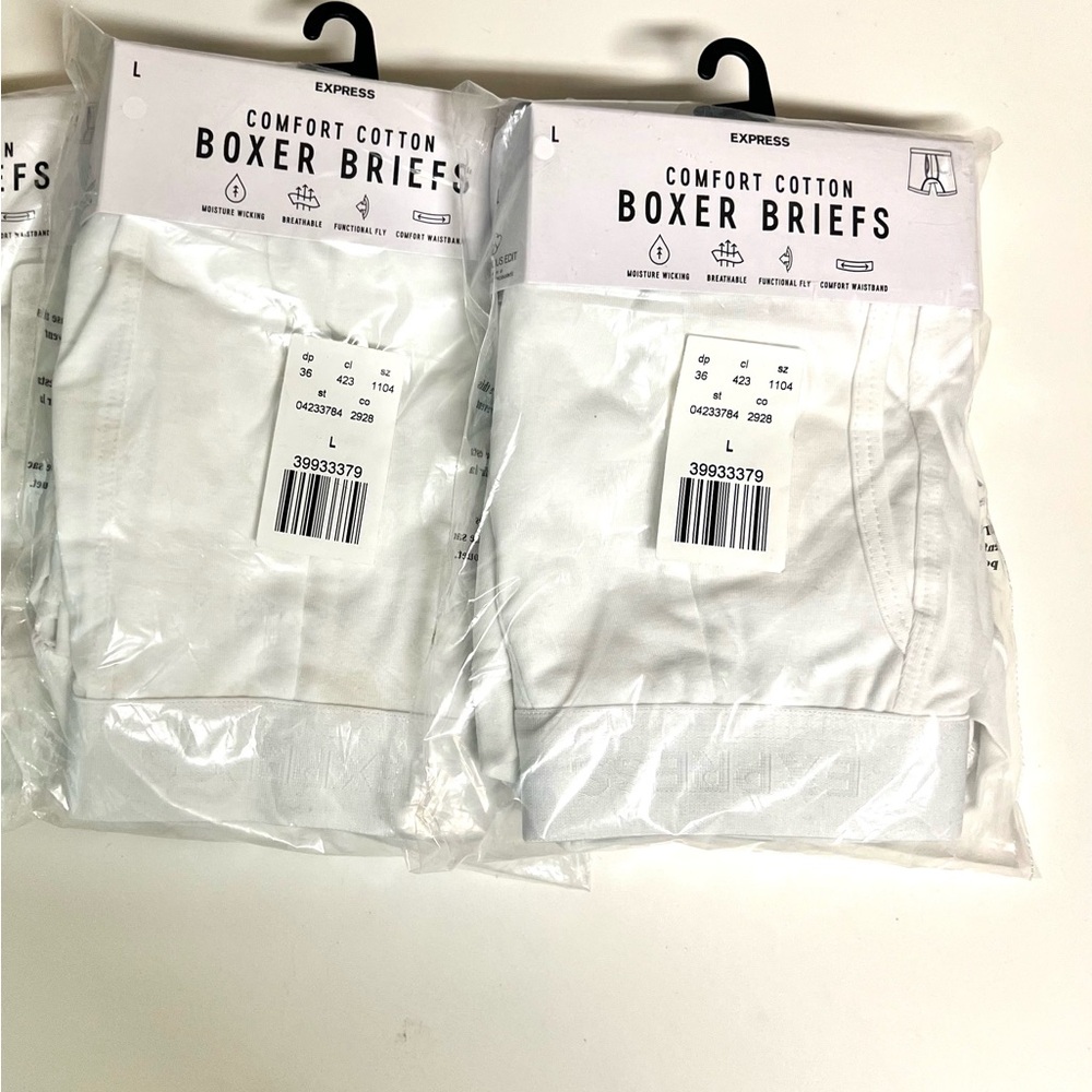TWO PACKAGES - NWT Express Comfort Cotton Boxer Briefs in White Size Large